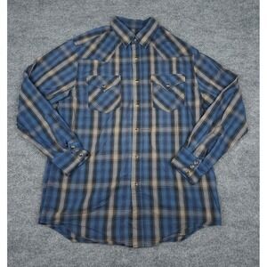 Pendleton Pearl Snap Shirt Men's Medium Blue Snap Pockets Long Sleeve Cotton